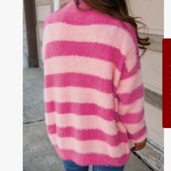 Pink Striped button up Sweater - Picture 3 of 6